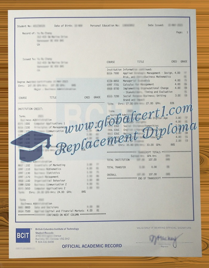 BCIT transcript