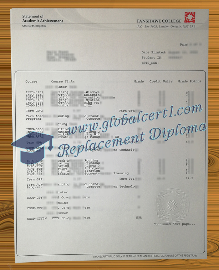 Fanshawe College transcript