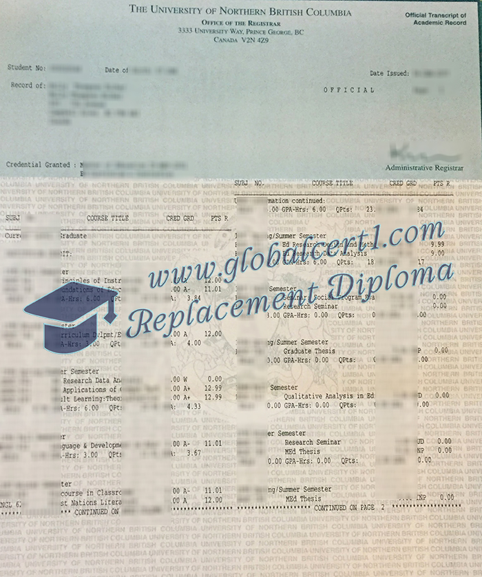 University of Northern British Columbia transcript
