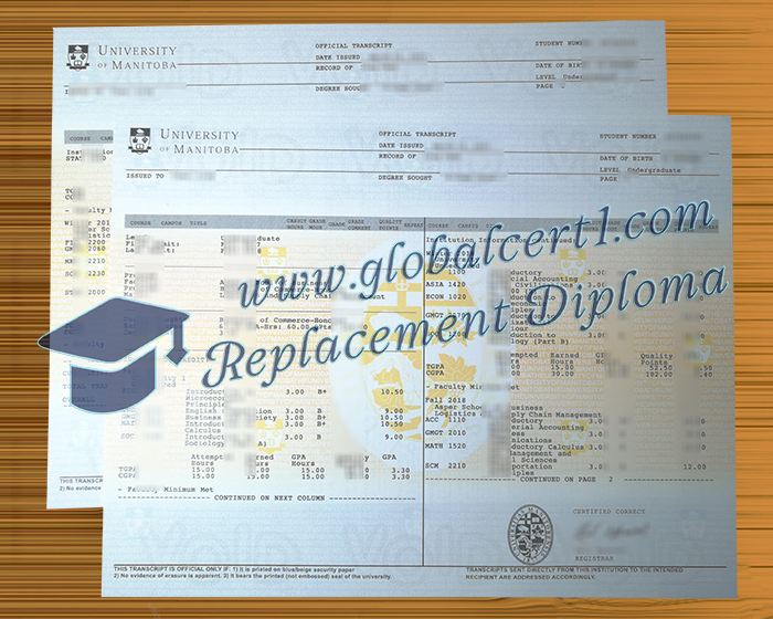 University of Manitoba transcript