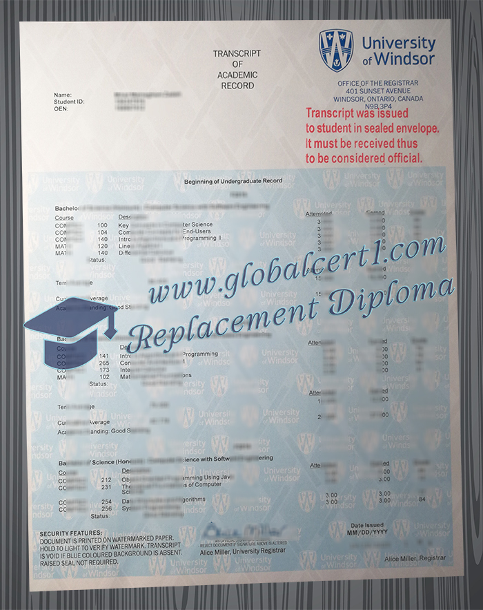 University of Windsor transcript