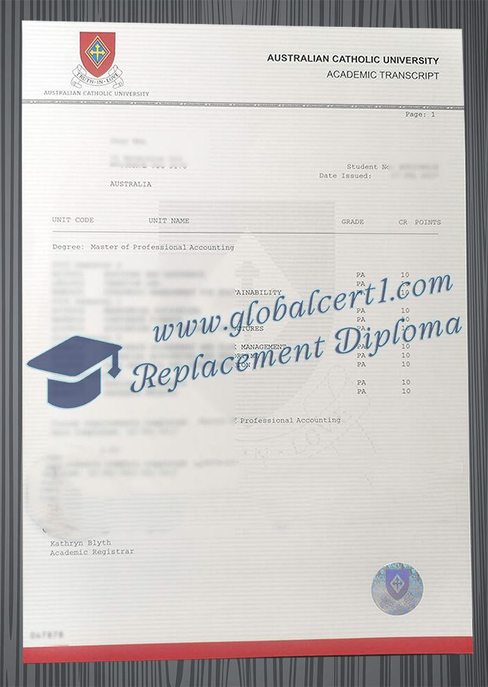 Australian Catholic University transcript