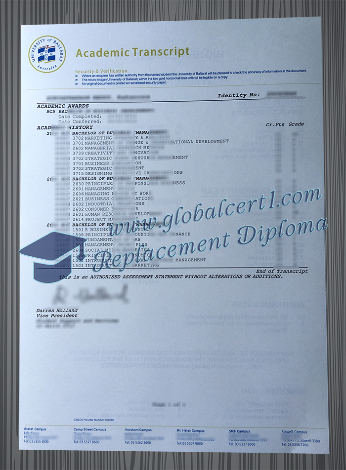 University of Ballarat transcript