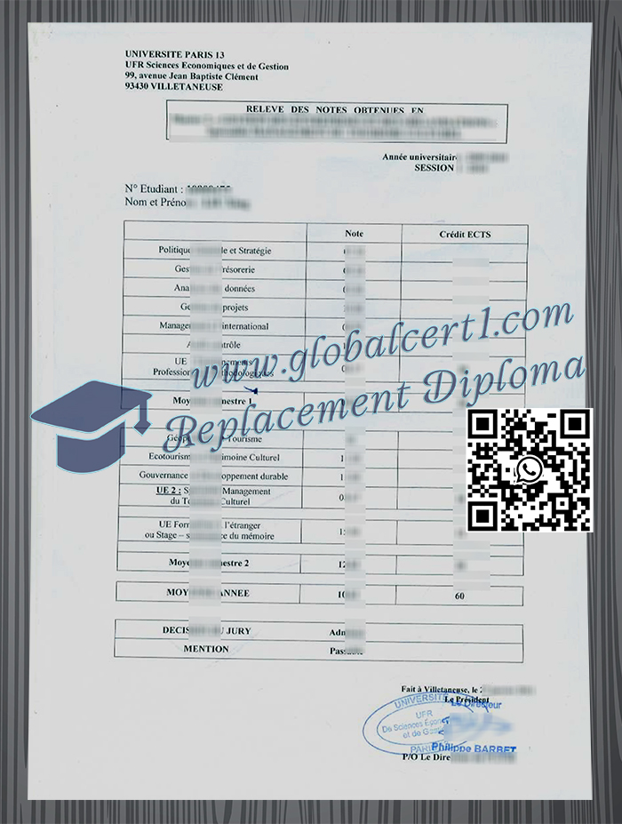 Université Paris 13 transcript