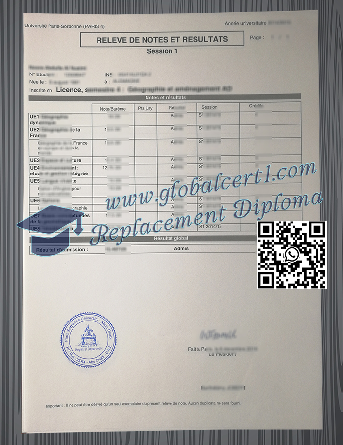 Université Paris 4 transcript